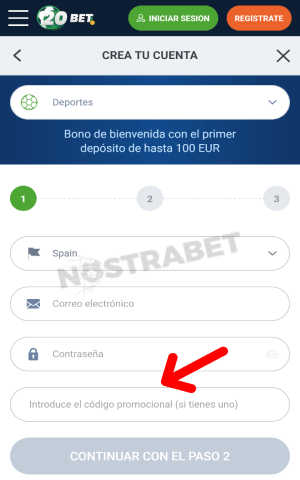 código de bono 20bet