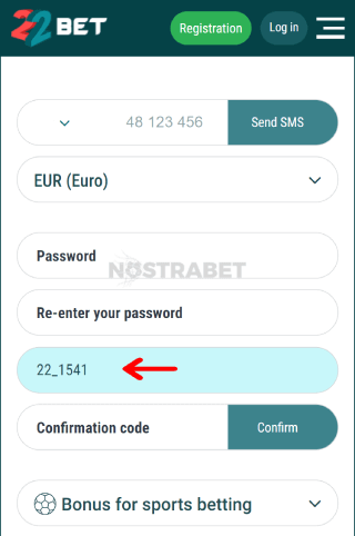 22bet bonus code enter