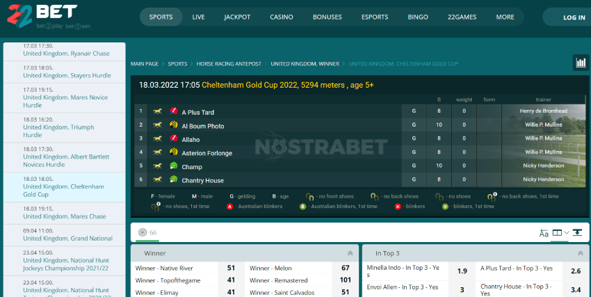 22bet cheltenham betting