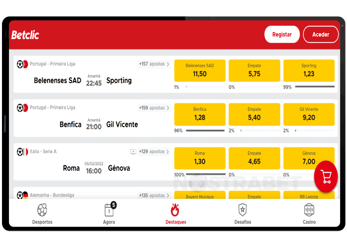 visualiza??o do site móvel betclic