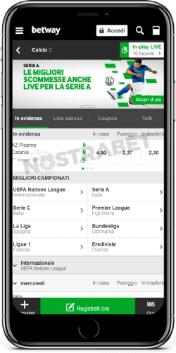 versione del sito web mobile betway