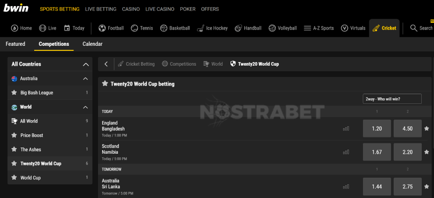 bwin t20 world cup betting
