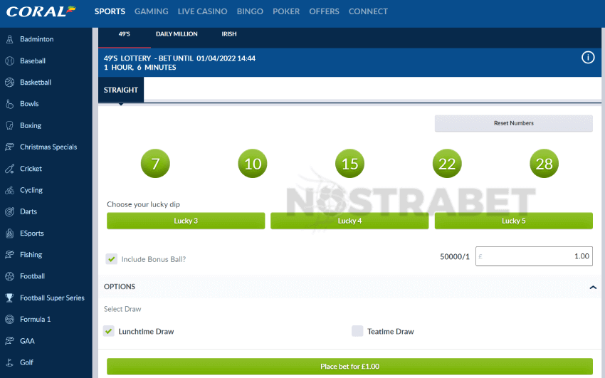 coral lotto place a bet