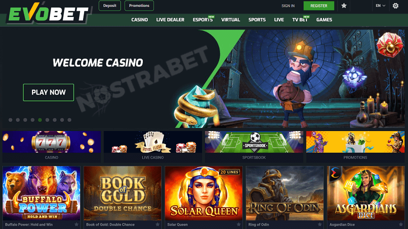 Evobet casino navigation