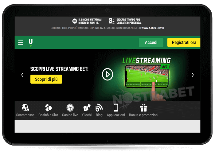 versione del sito mobile di unibet